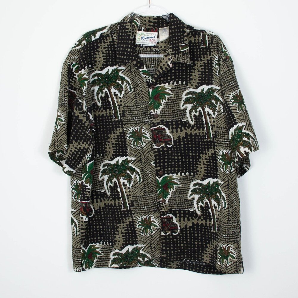 Reservoir Mens Hawaiian Print Short Sleeve Button Down Shirt Size Large Tropical